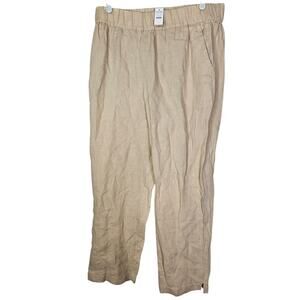 NEW Haven Well Within L Khaki Brown Linen Pant Pockets Straight Leg Coastal